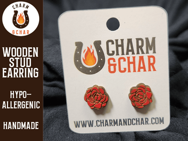 Rose Wood Stud Earrings - Flower Fashion Earring - Stud Earring - Charm and Char